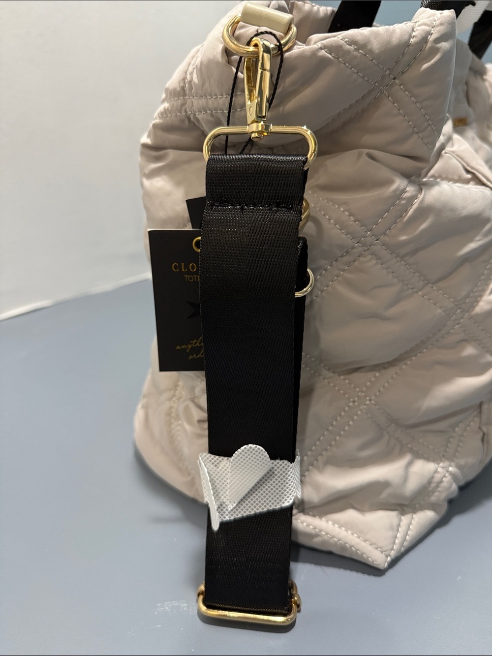 Kedzie Quilted Cream Tote with Black Handles - Picture 4 of 6